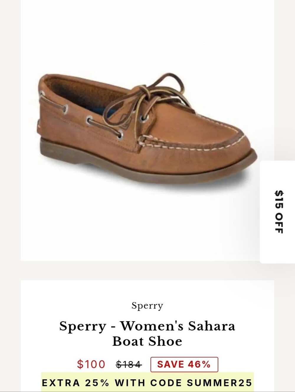 New In Box. Womans Sperry Sahara (Honey Sole) Boat Shoe.